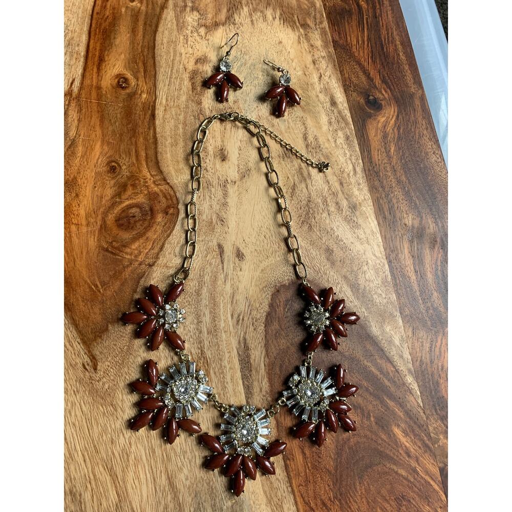 New Statement Necklace Earrings Set Chestnut Rhinestone